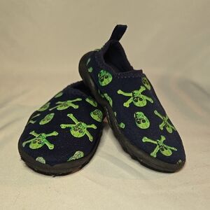 Navy Swim Shoes with Green Skull Design